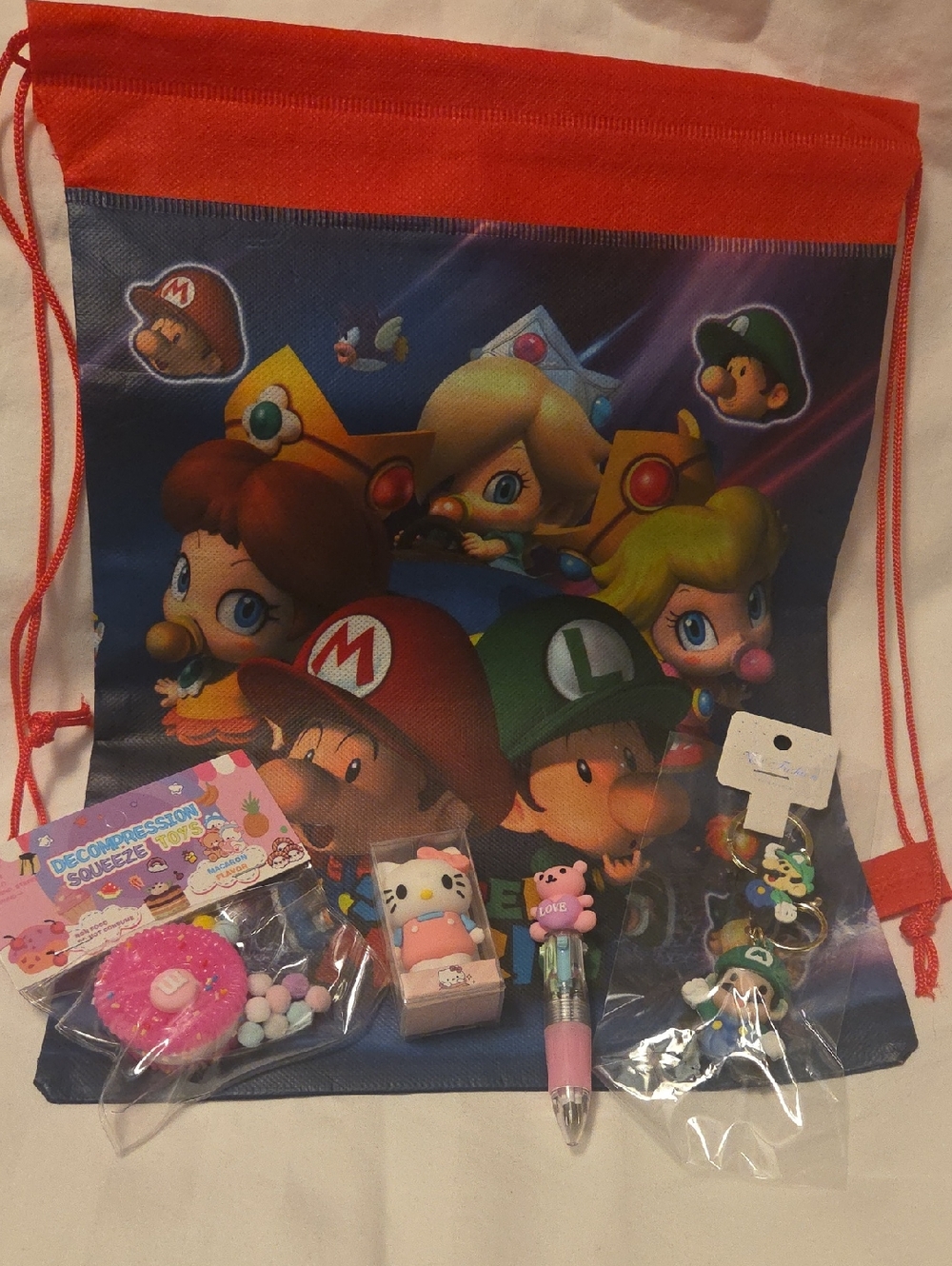 All 5 Items - Super Mario Kids Sling Bag with Mario Keychain - Kids Toys